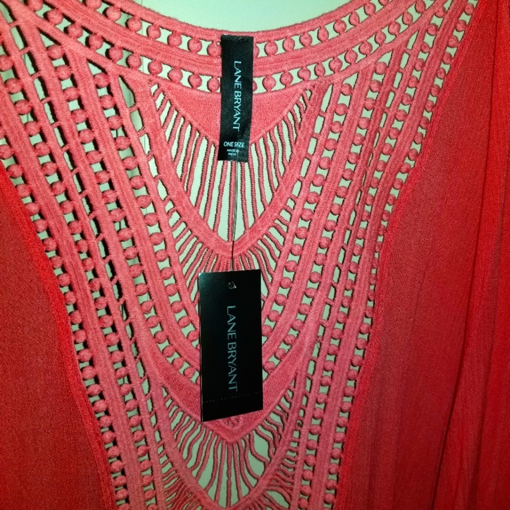 Boho Lane Bryant coral, crochet, summer cover-up. Plus size. NWT Womens